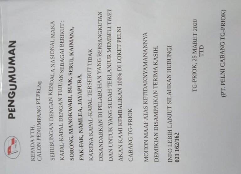 Kapal Pelni Tak Singgah di Papua dan Papua Barat